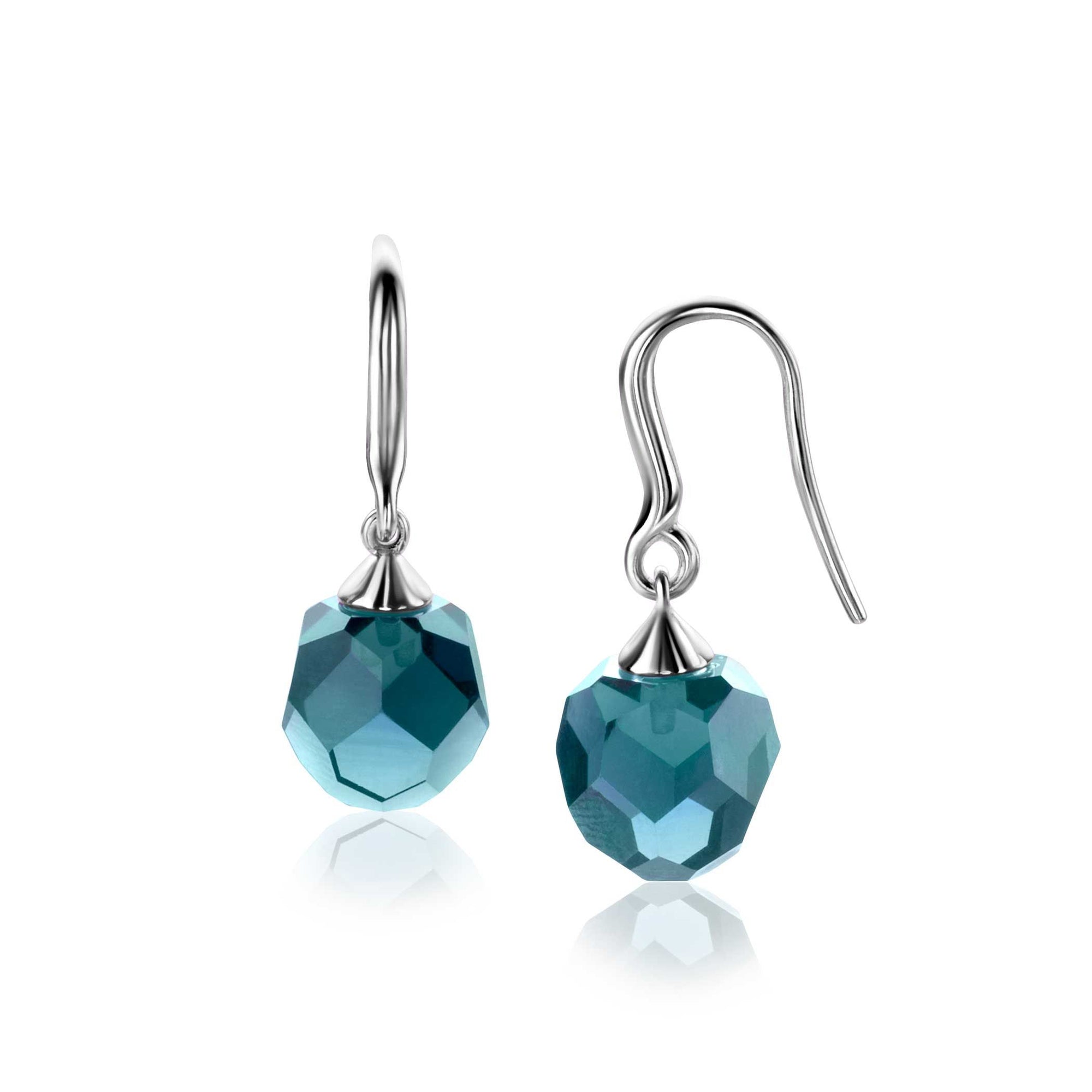 Zinzi 27mm zilveren oorhangers met beads blauw ZIO266B - PansiteNederland.nl