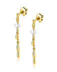 ZINZI gold plated zilveren oorstekers met druppels en witte zoetwaterparels 37mm ZIO2753 - PansiteNederland.nl