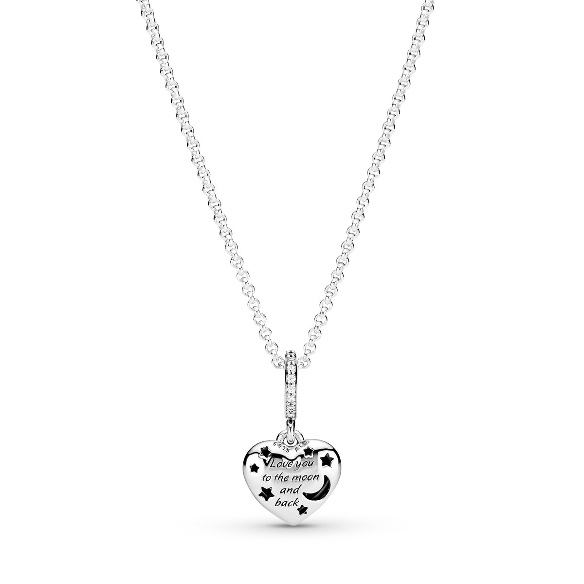 Pandora Sprankelende Blauwe Maan & Sterren Hartketting zilver 399232C01