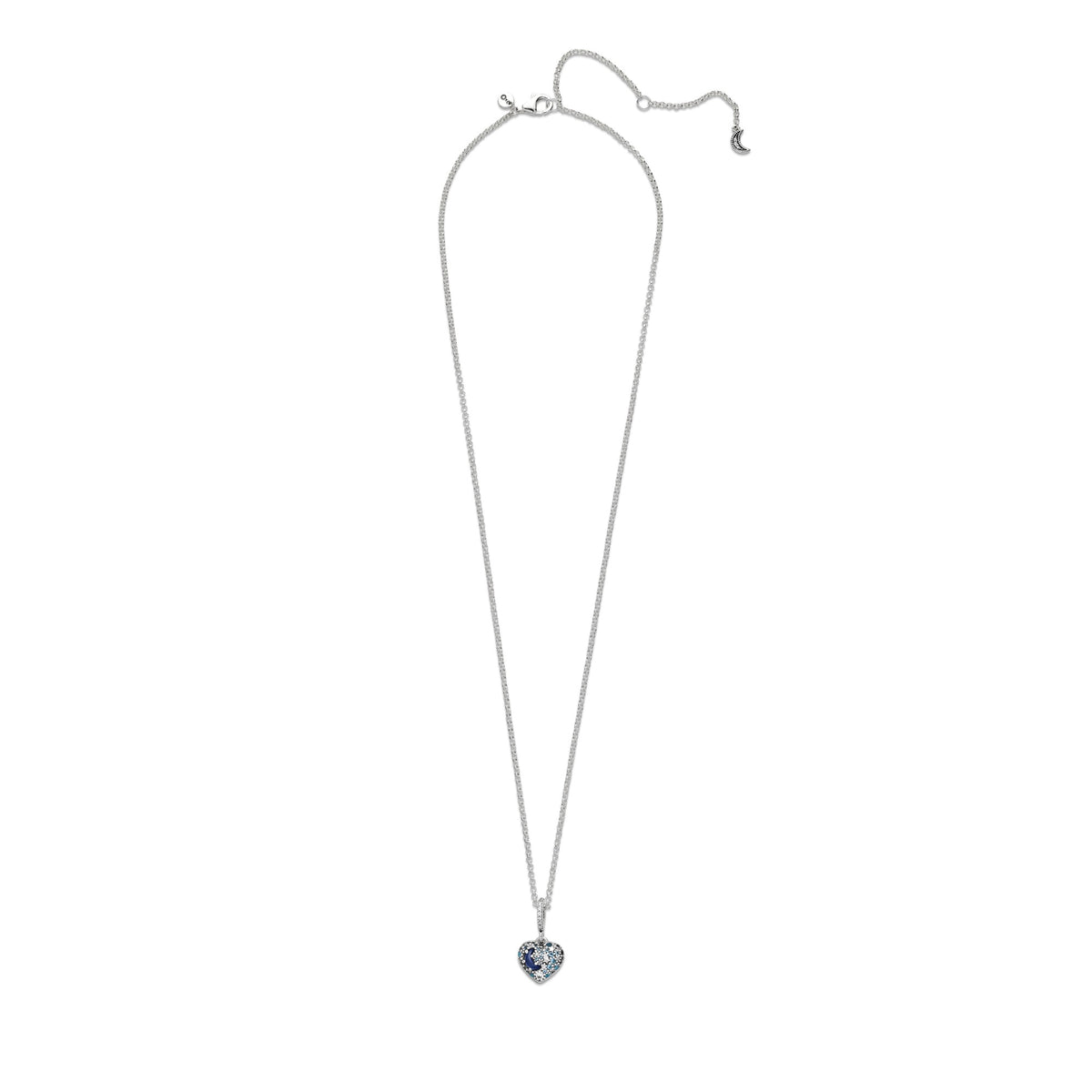 Pandora Sprankelende Blauwe Maan & Sterren Hartketting zilver 399232C01