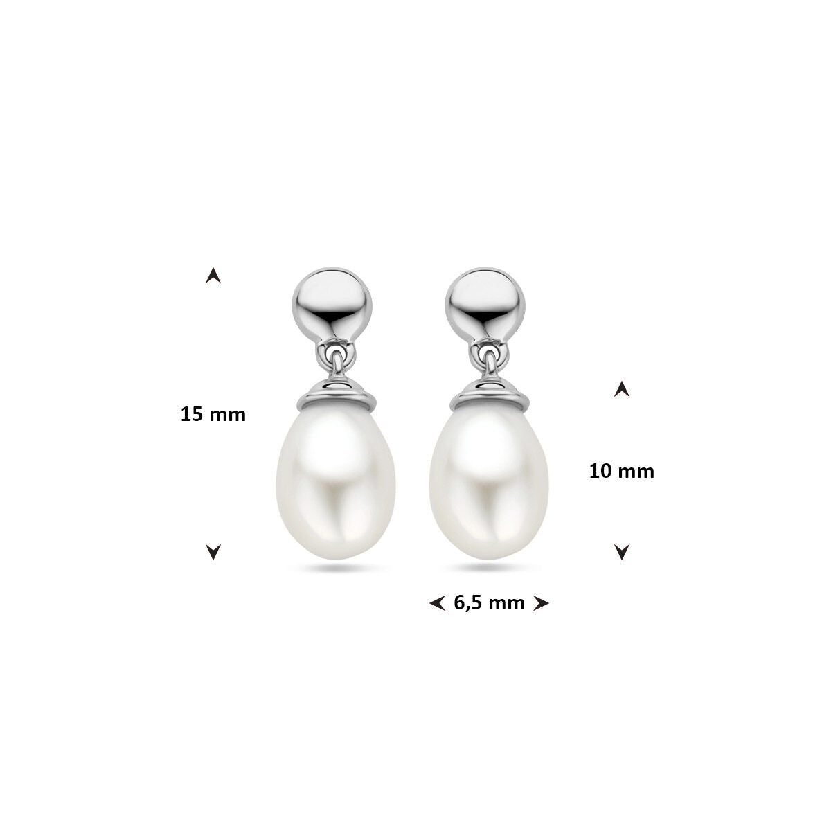 Hangende oorbellen parel 15 mm 14K witgoud