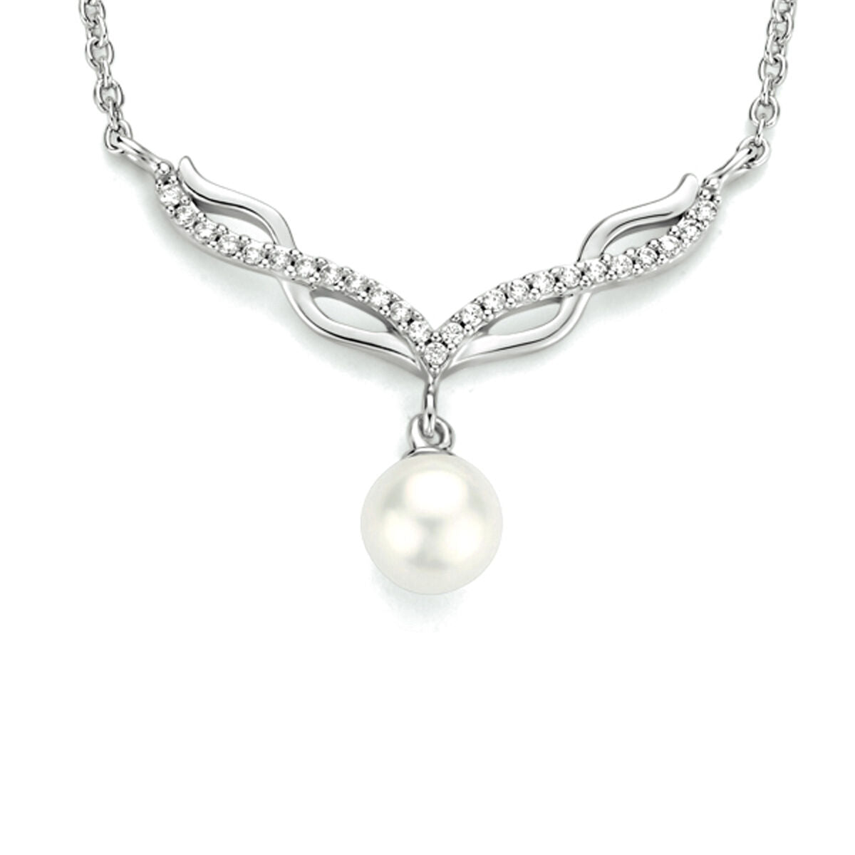 Fantasy Collection Collier parel en zirkonia 42 + 3 cm zilver gerhodineerd