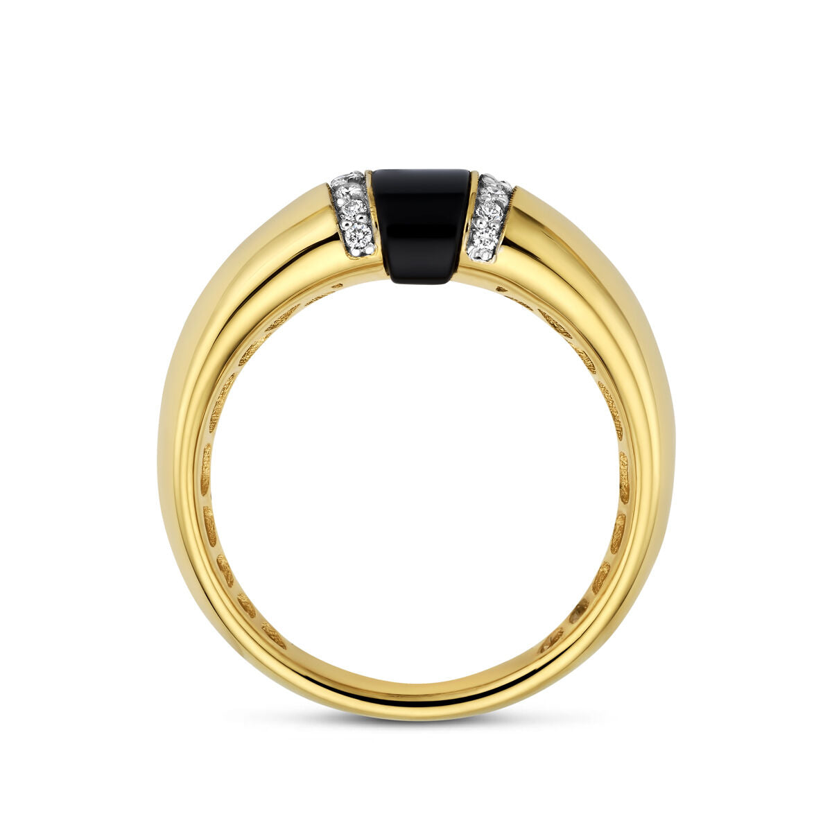 Fantasy Collection Ring onyx diamant 0.10ct h si 14K geelgoud