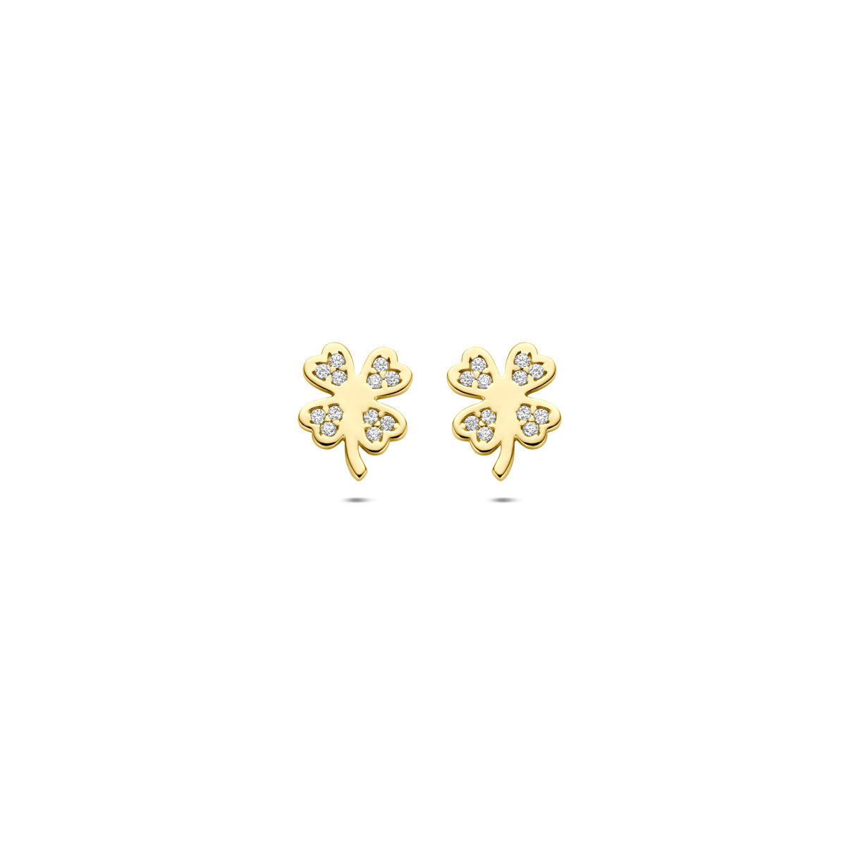 14K geelgouden oorknoppen klavertje zirkonia 7,5 mm - 4034754
