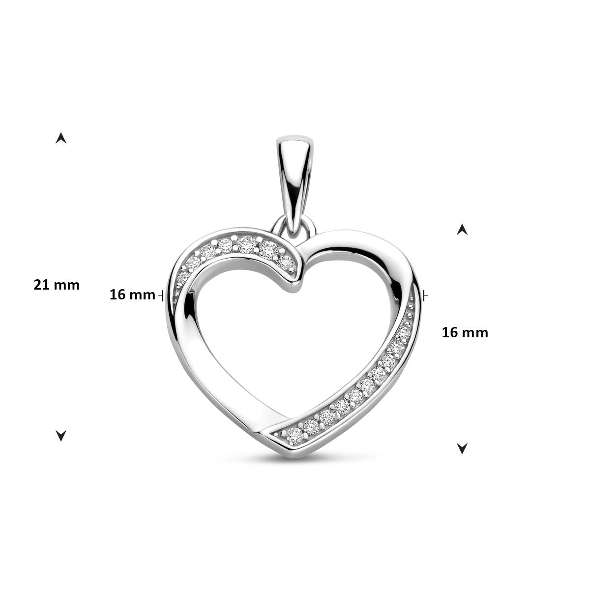 Zilveren gerhodineerde hanger hartje zirkonia 21 mm - 1341905 - PansiteNederland.nl