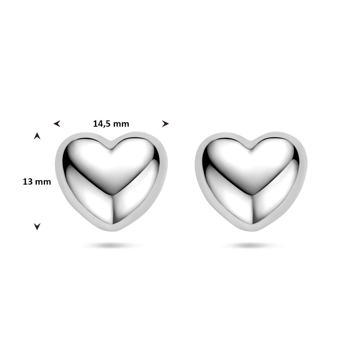 Zilveren gerhodineerde oorknoppen hartje 13 mm - 1341612 - PansiteNederland.nl