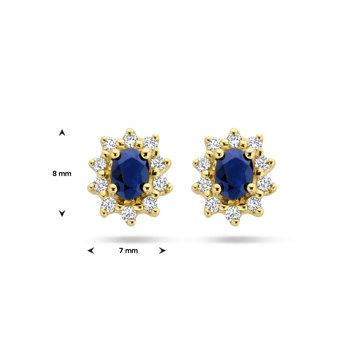 14K Geelgoud Oorknoppen Saffier En Zirkonia Halo 4000950 - PansiteNederland.nl