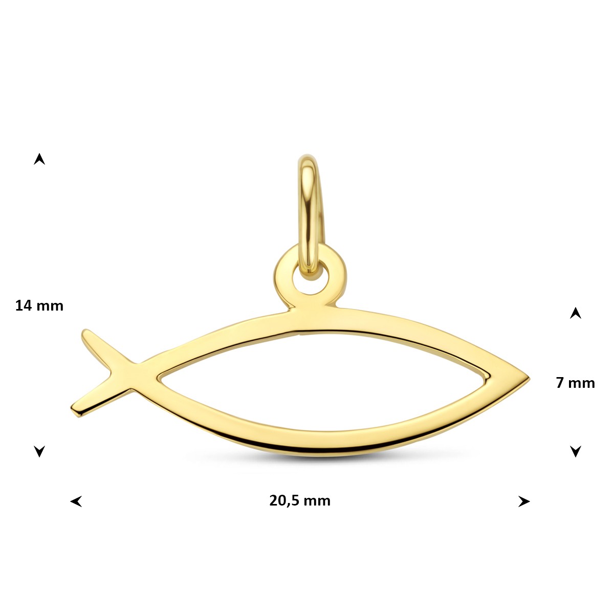 Hanger ichtus 7 mm 14K geelgoud