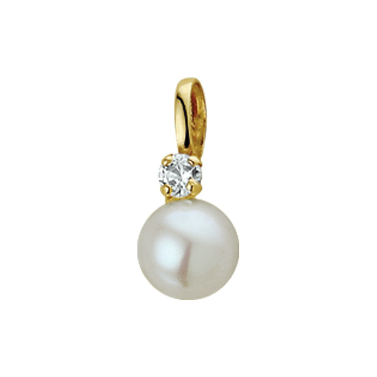 14K geelgoud hanger parel en zirkonia 6 mm 4002210 - PansiteNederland.nl