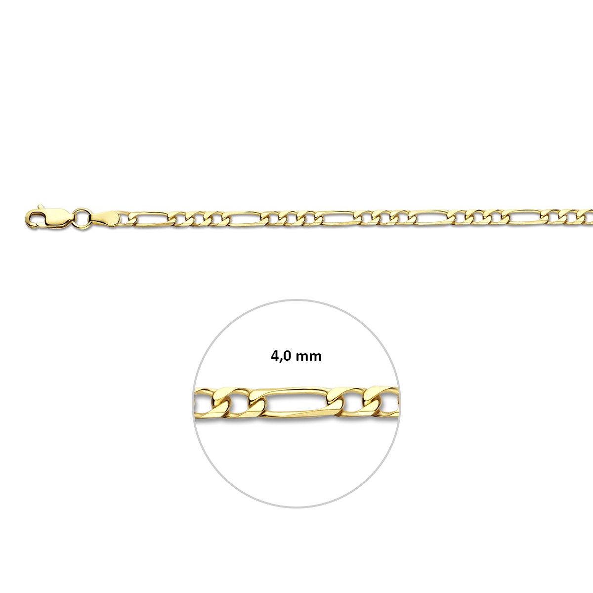 Armband figaro 4,0 mm massief 14K geelgoud