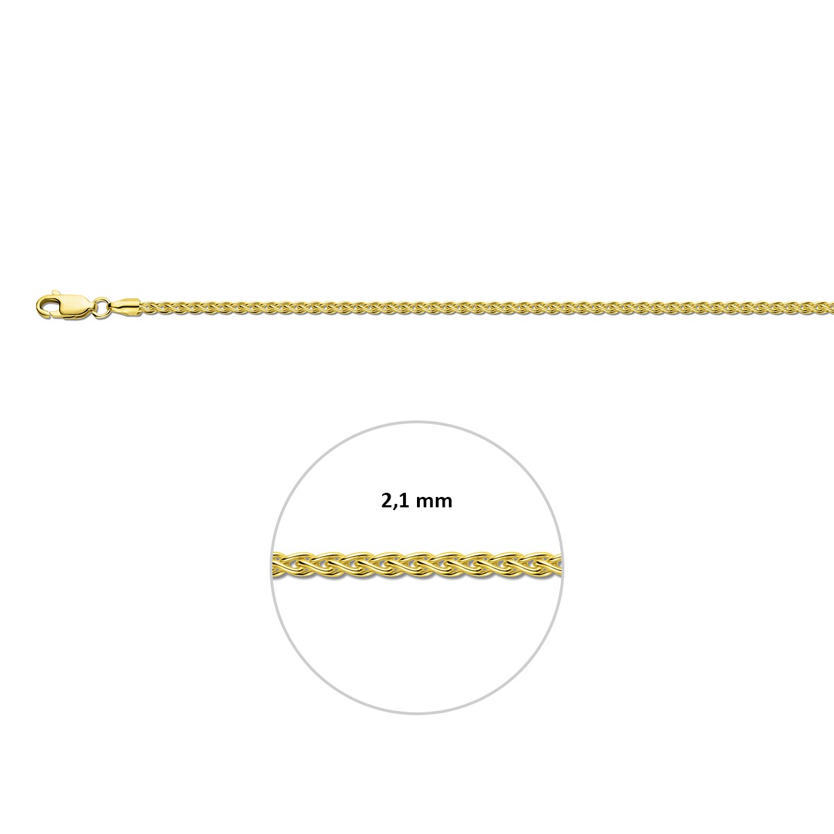 Vossestaart rond 2,1 mm 14K geelgoud