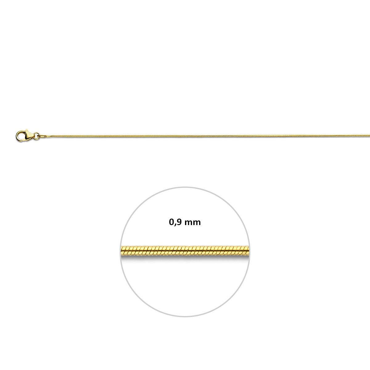 Slang rond 0,9 mm 14K geelgoud