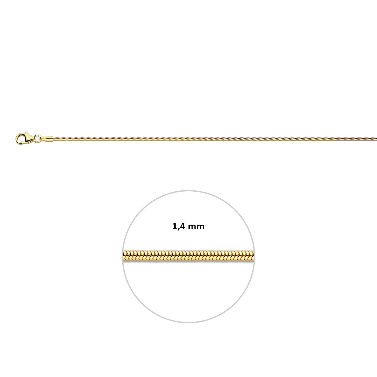 Slang rond 1,4 mm 14K geelgoud