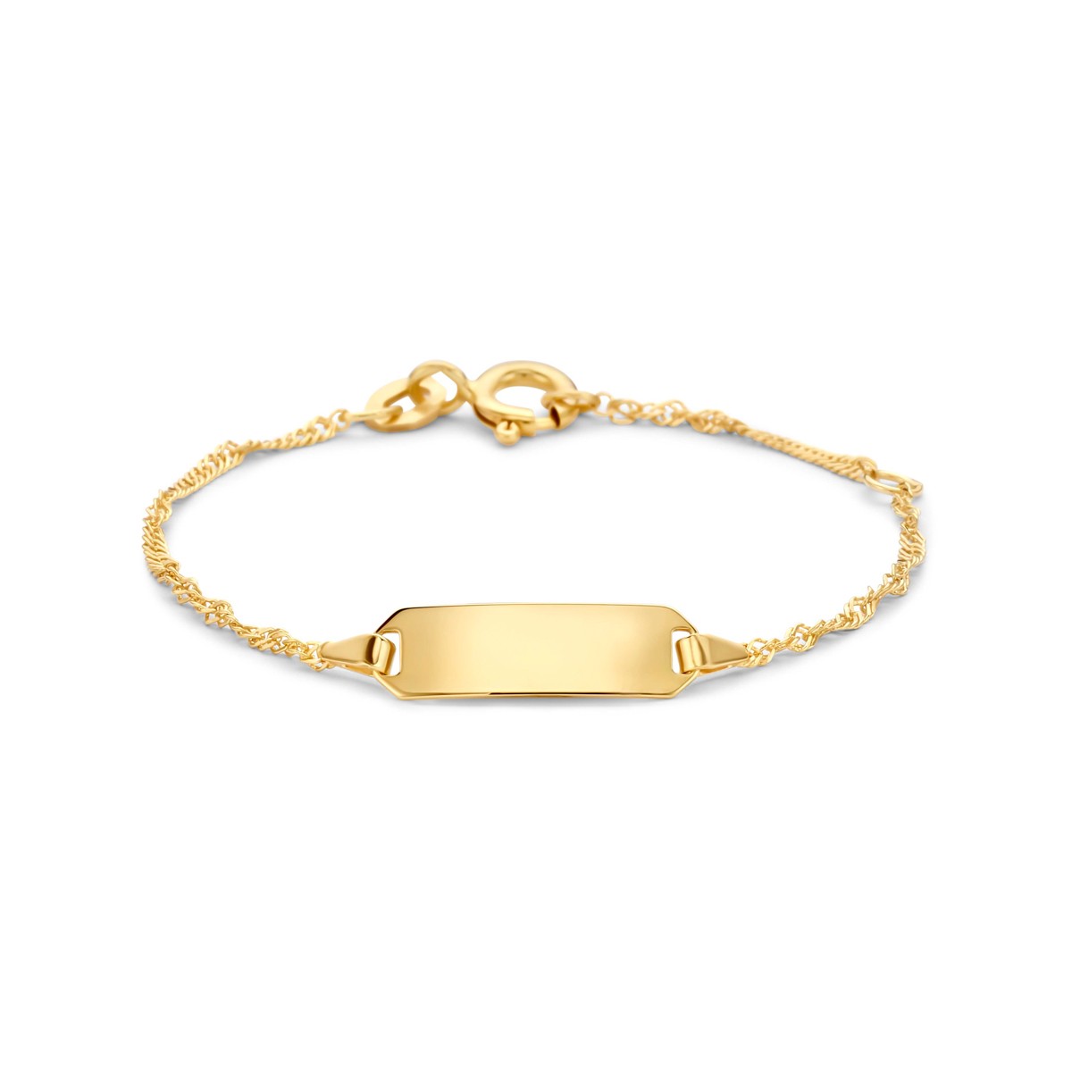 Graveerarmband singapore plaat 5 mm 14K geelgoud