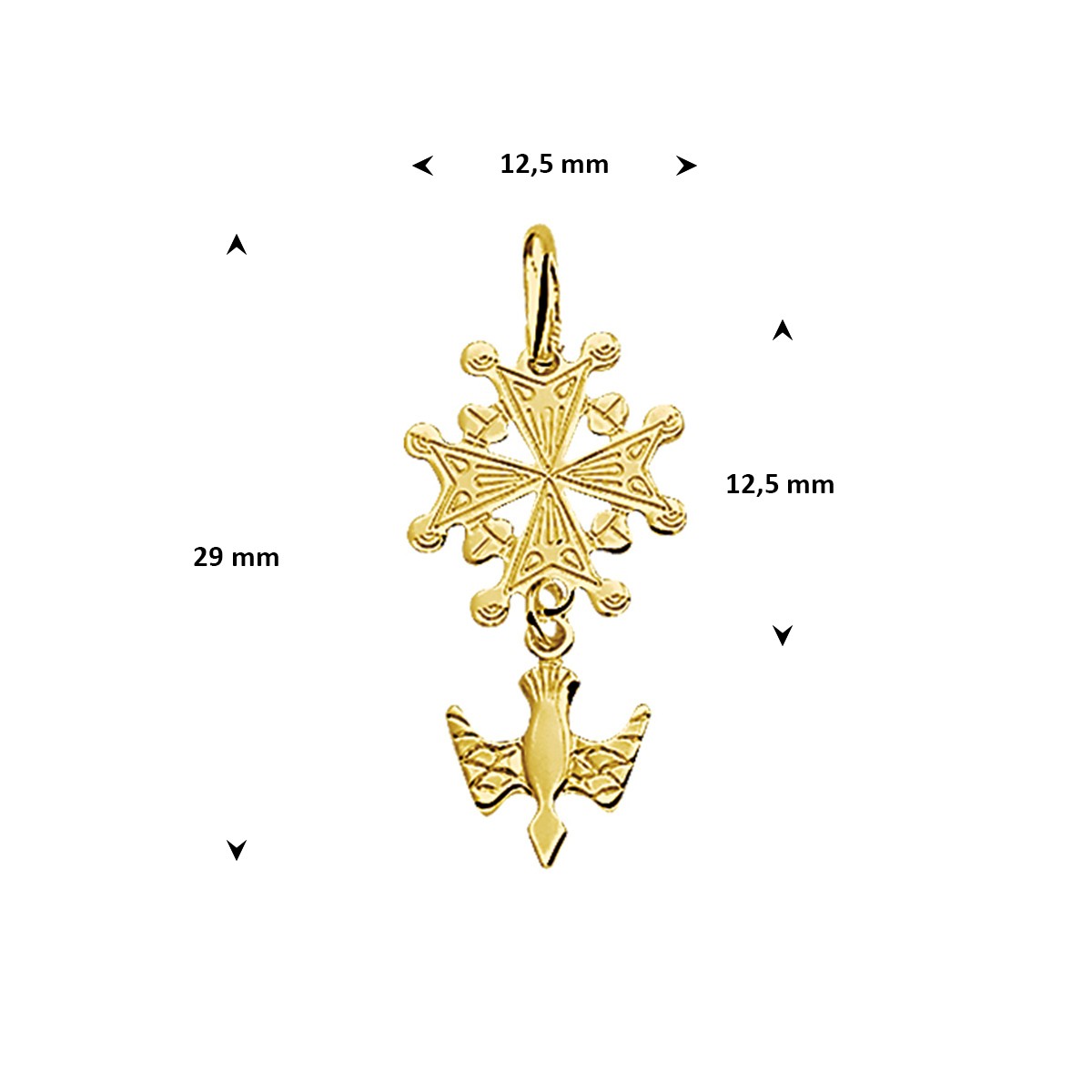 Hanger hugenotenkruis 29 mm 14K geelgoud