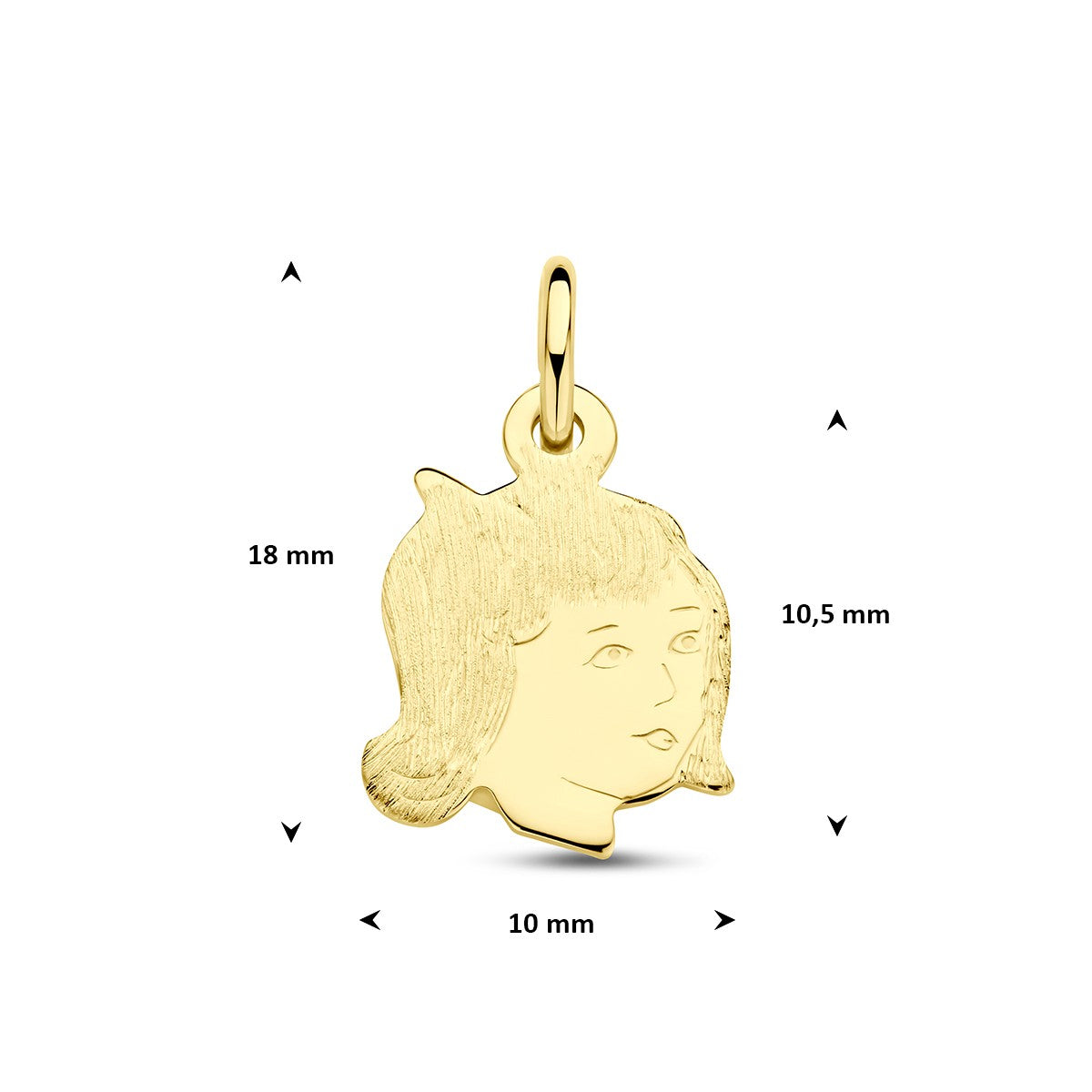 Hanger meisje poli/mat 10,5 mm 14K geelgoud