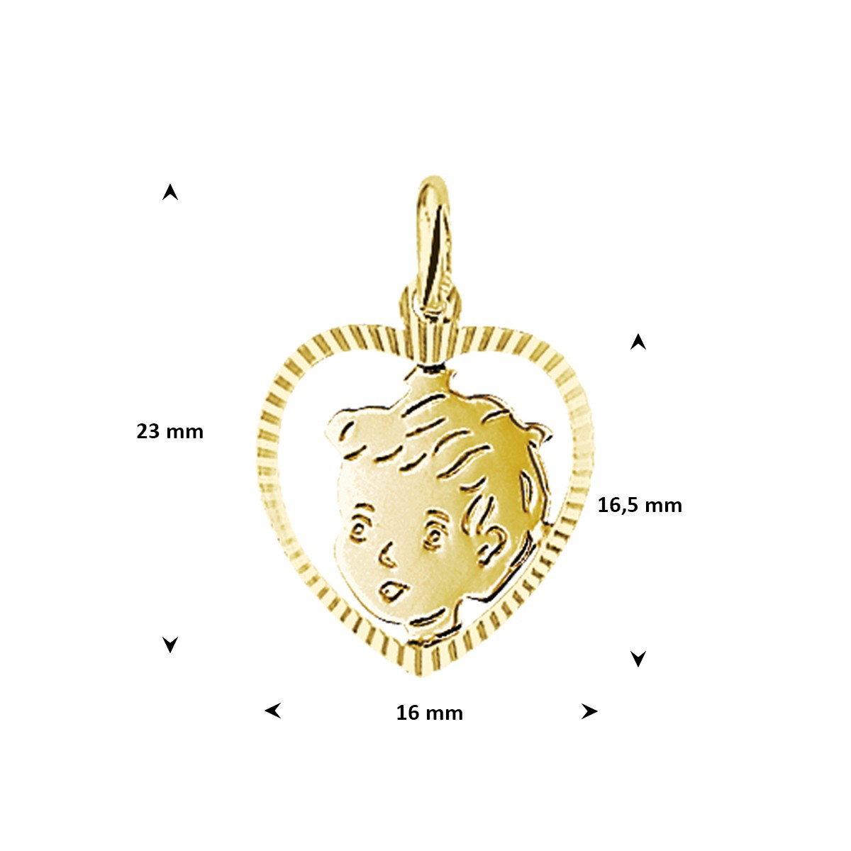 Hanger jongen hart gediamanteerd 16,5 mm 14K geelgoud