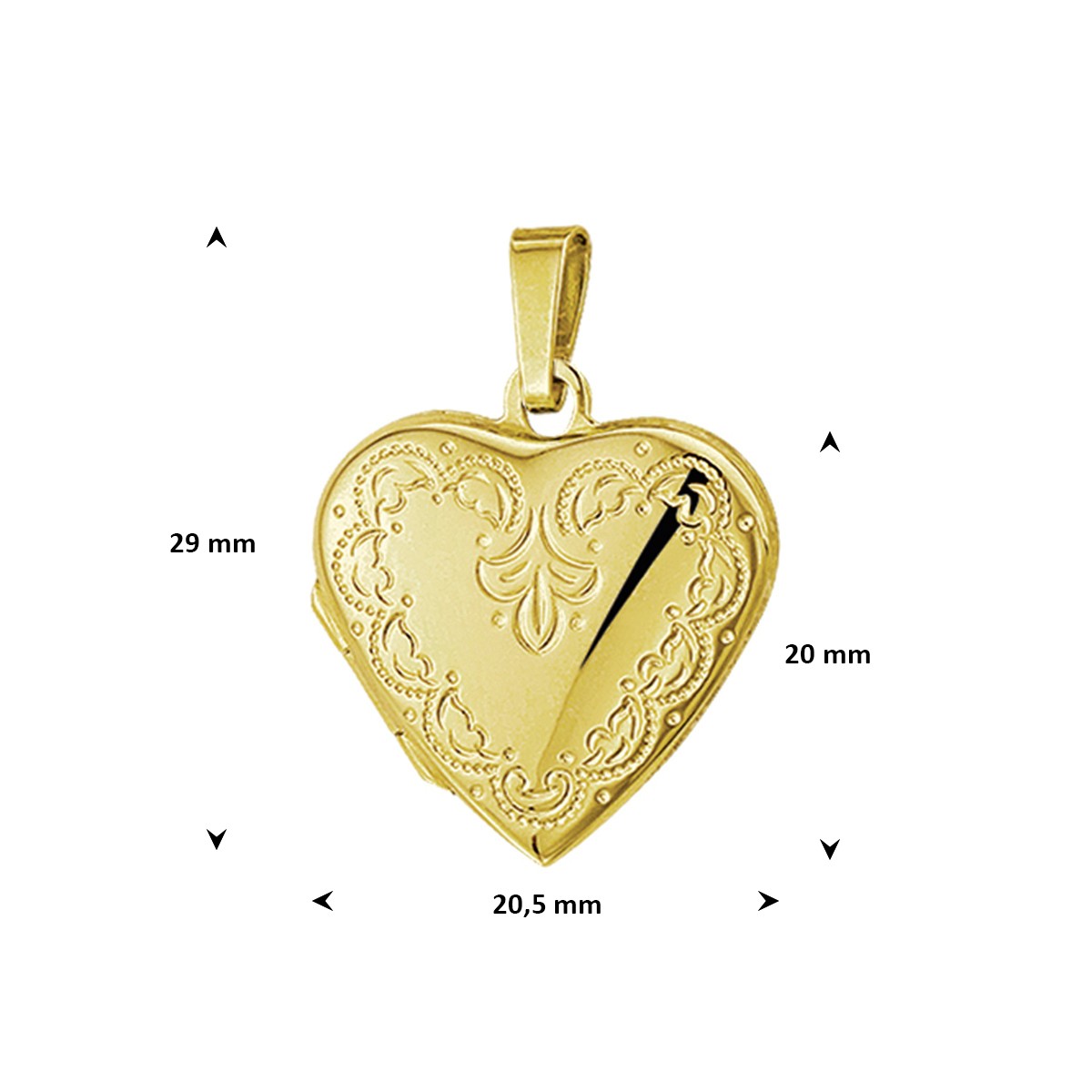 Medaillon hart gravure 20 mm 14K geelgoud