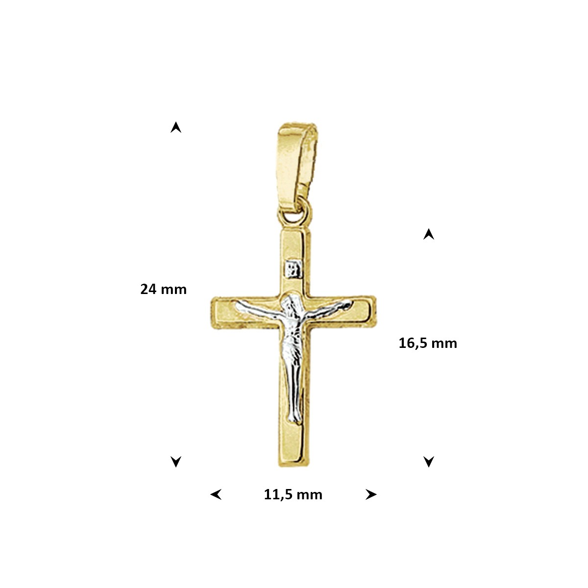Hanger kruis corpus bicolor gestift 16,5 mm 14K geelgoud