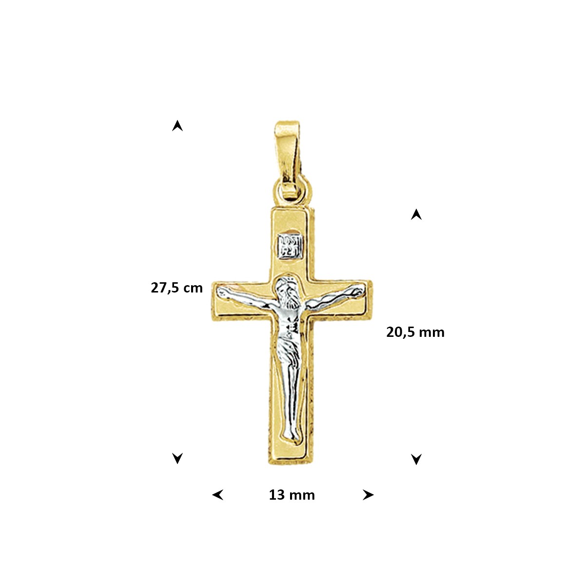 Hanger kruis en corpus bicolor gestift 20,5 mm 14K geelgoud