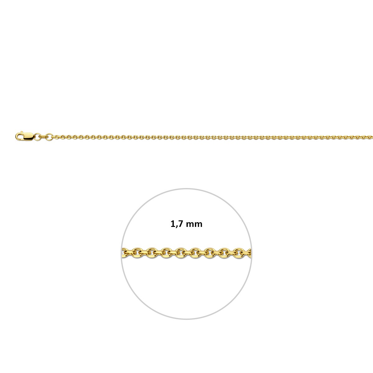 Collier anker gediamanteerd 1,7 mm 14K geelgoud