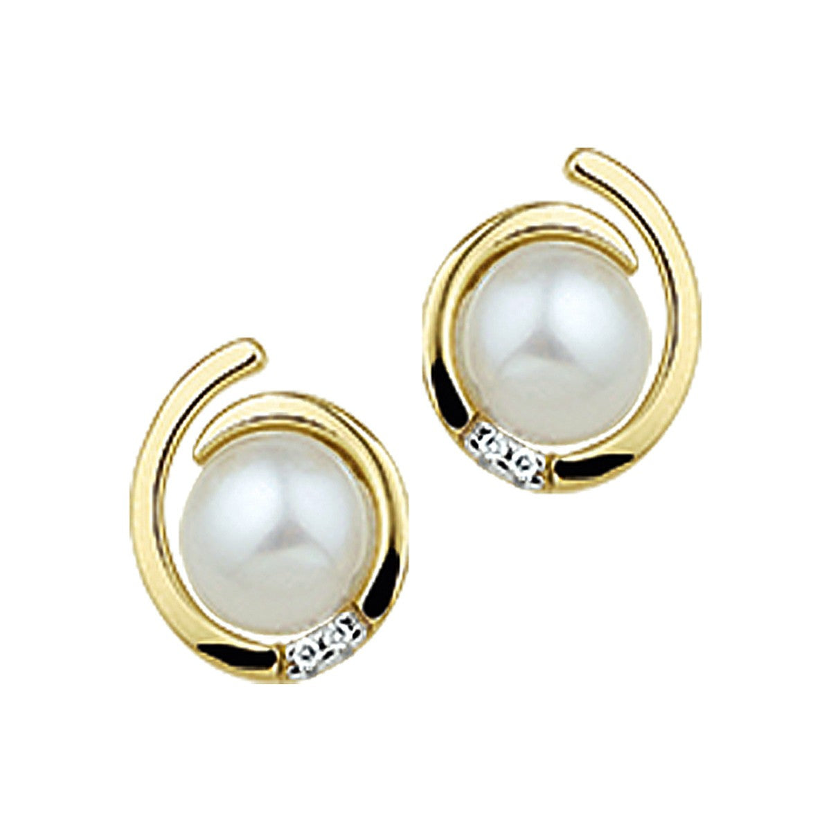 14K Geelgoud Oorknoppen Parel Diamant 0.016Ct (2X0.008Ct) H Si 4013040 - PansiteNederland.nl