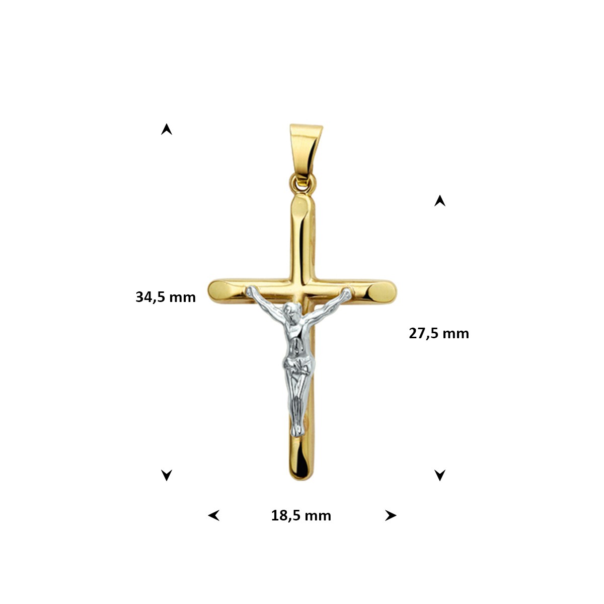 Hanger kruis en corpus bicolor gestift 27,5 14K geelgoud