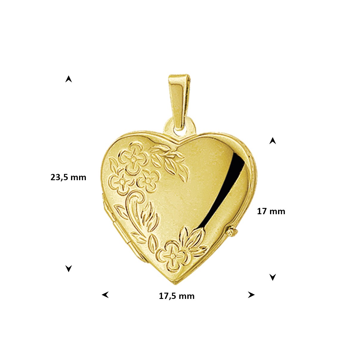 Medaillon hart gravure poli/mat 17 mm 14K geelgoud