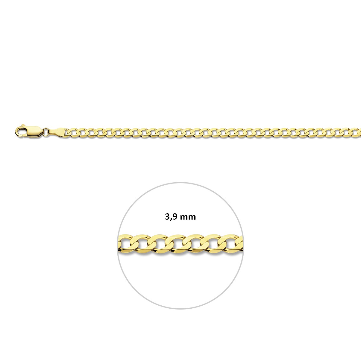 Armband gourmette wijd 6 zijdes geslepen 3,9 mm massief 14K geelgoud