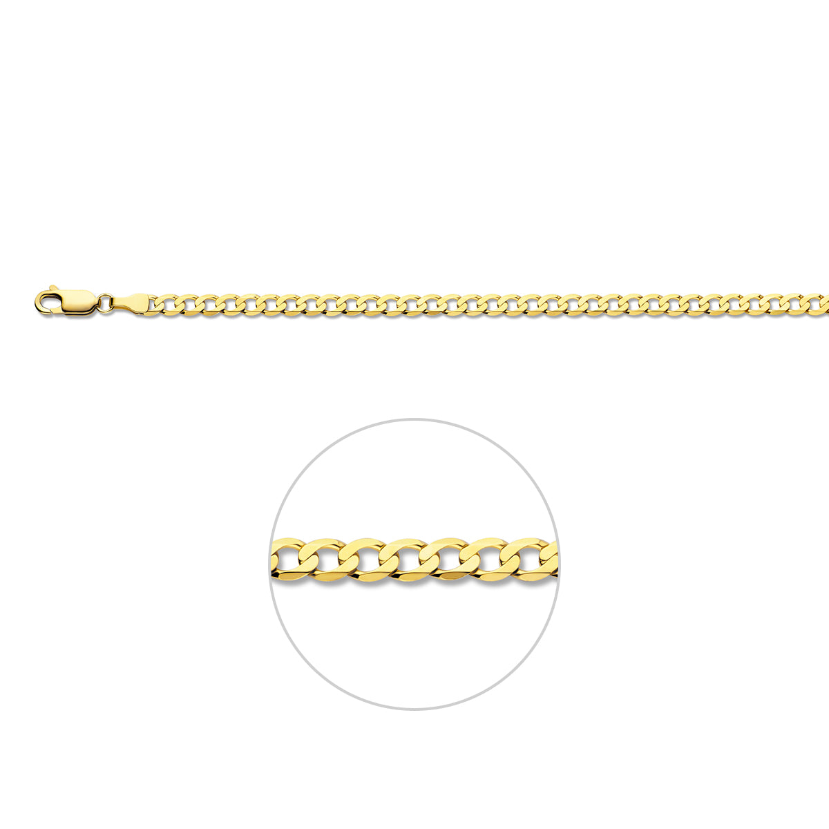 Collier gourmette wijd 6 zijdes geslepen 3,9 mm massief 14K geelgoud