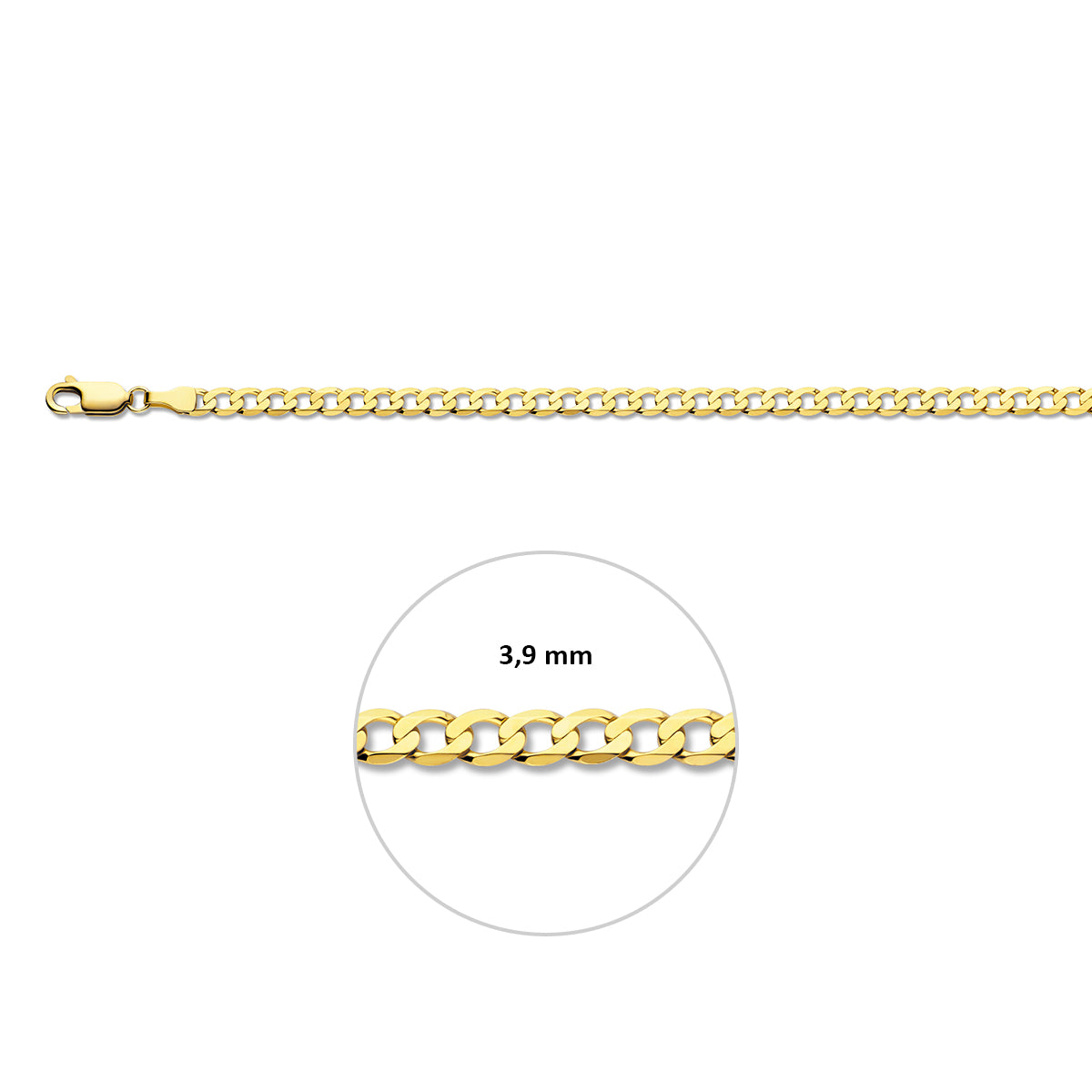 Collier gourmette wijd 6 zijdes geslepen 3,9 mm massief 14K geelgoud