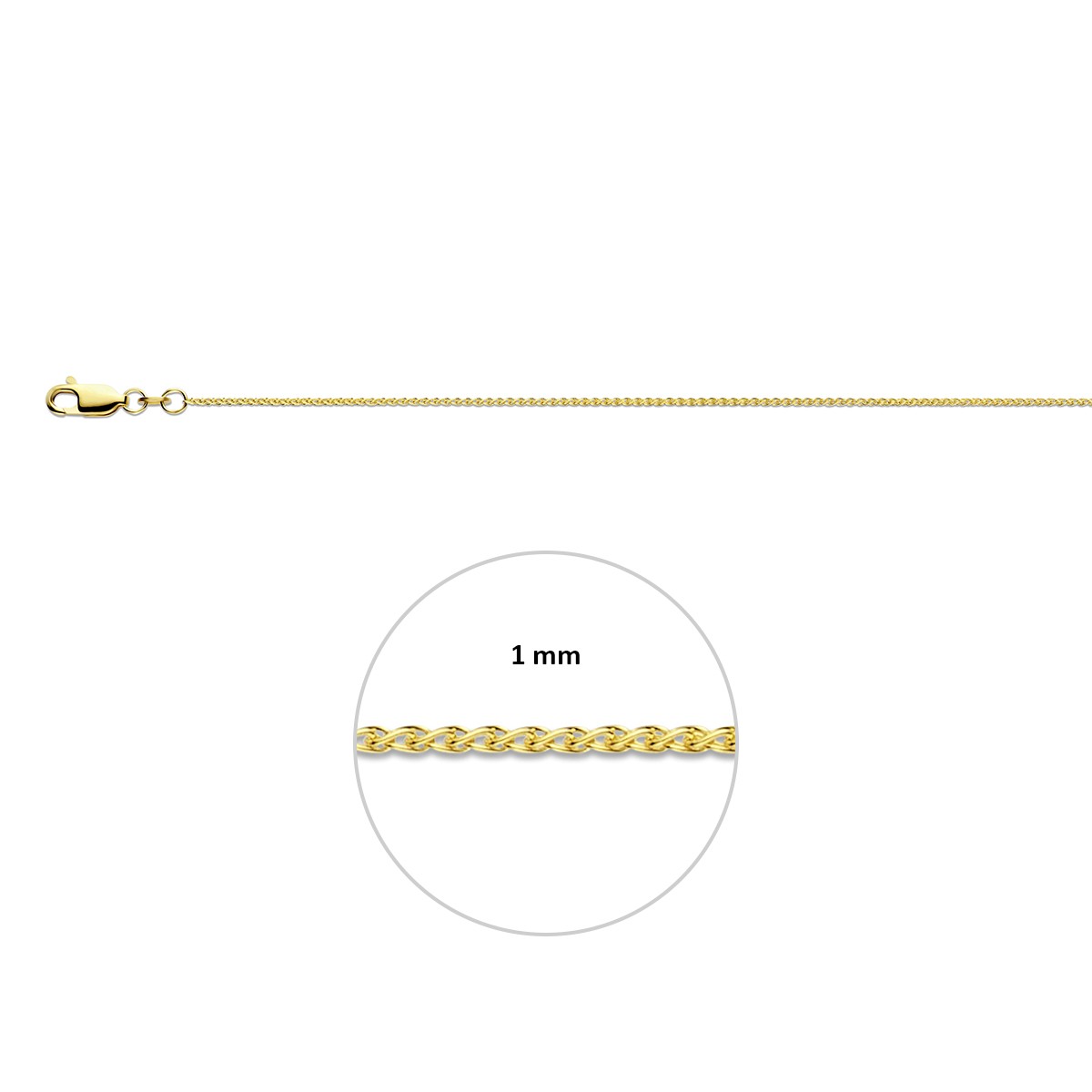 Vossestaart rond 1,1 mm 14K geelgoud