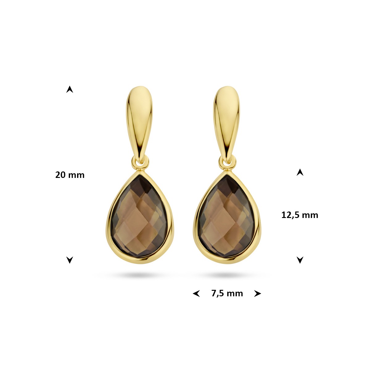 Hangende oorbellen rookkwarts 20 mm 14K geelgoud