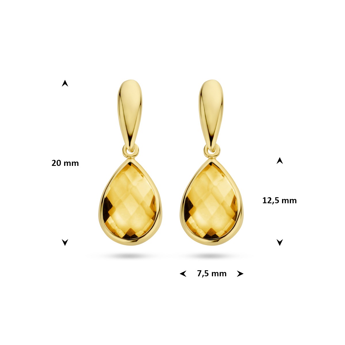 Hangende oorbellen citrien 20 mm 14K geelgoud