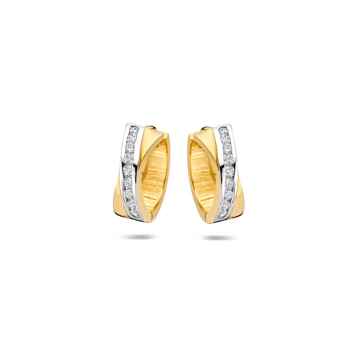Fantasy Collection Klapoorringen zirkonia bicolor 14K geelgoud 12,5 mm