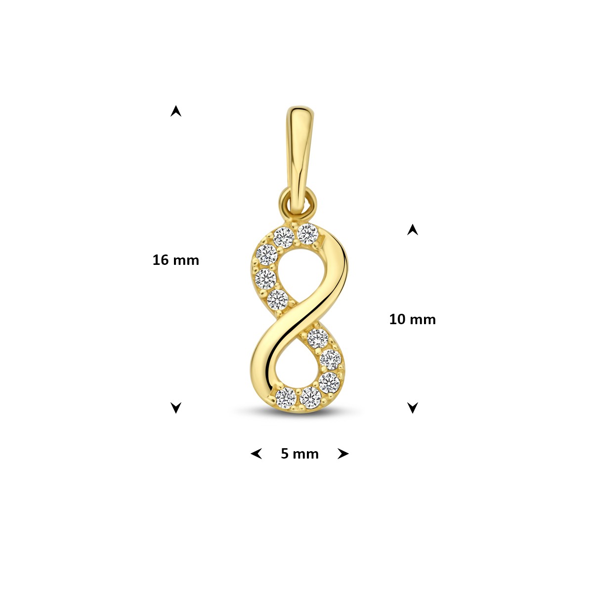 Hanger infinity zirkonia 10 mm 14K geelgoud