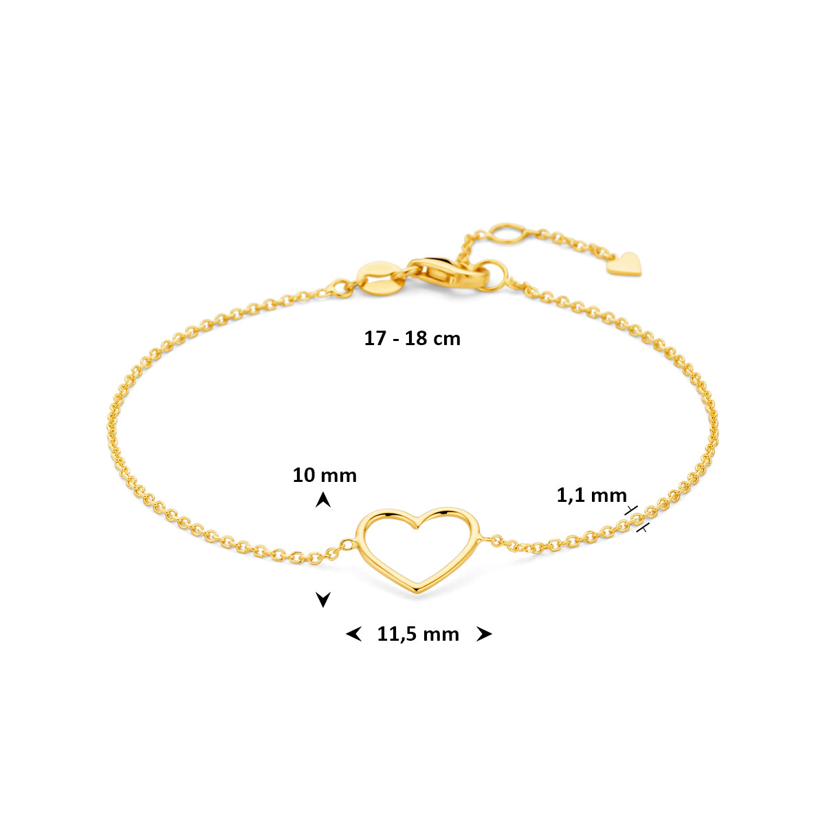 Armband hart 17 - 18,5 cm 14K geelgoud