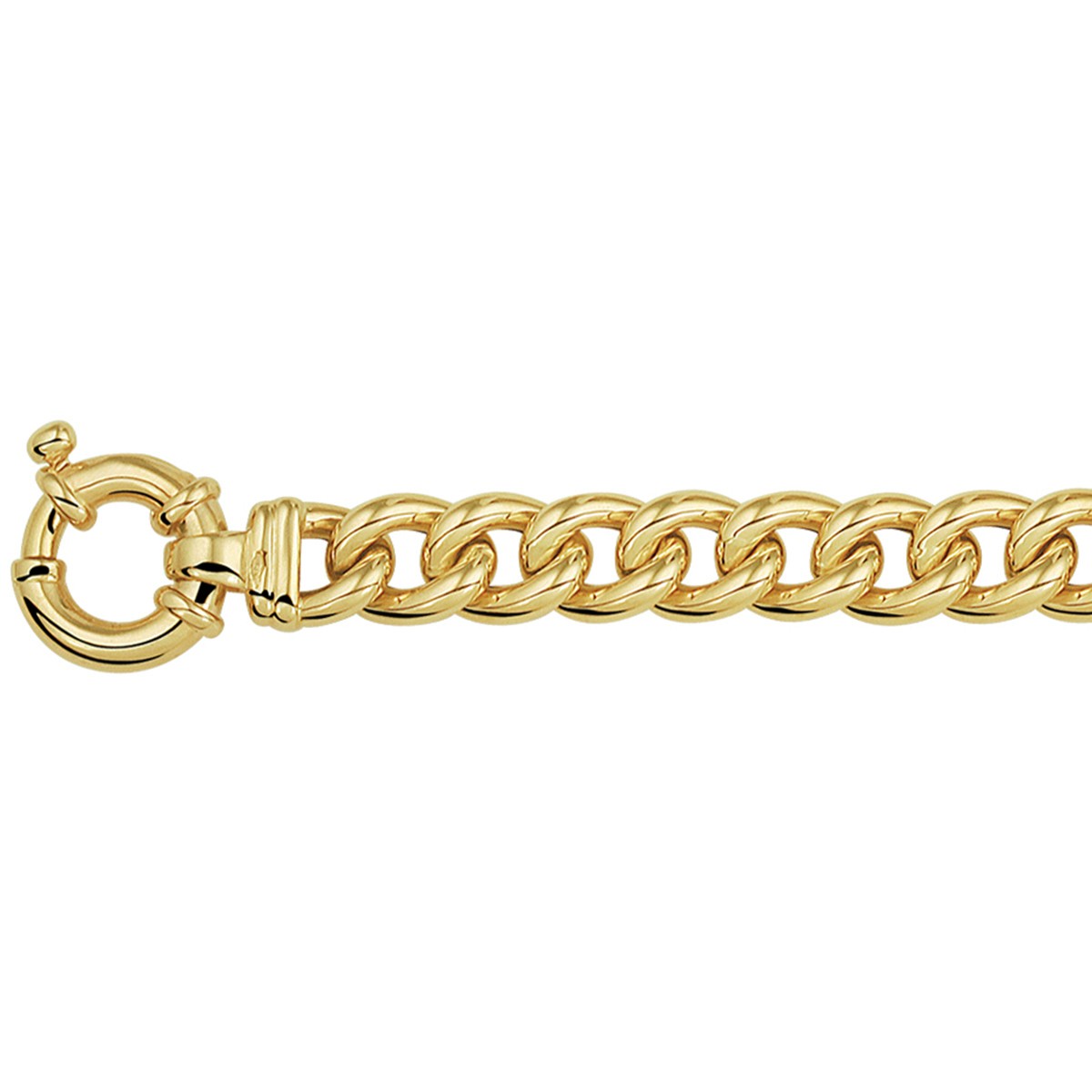 Armband gourmette 9 mm 19 cm met groot veerslot 14K geelgoud