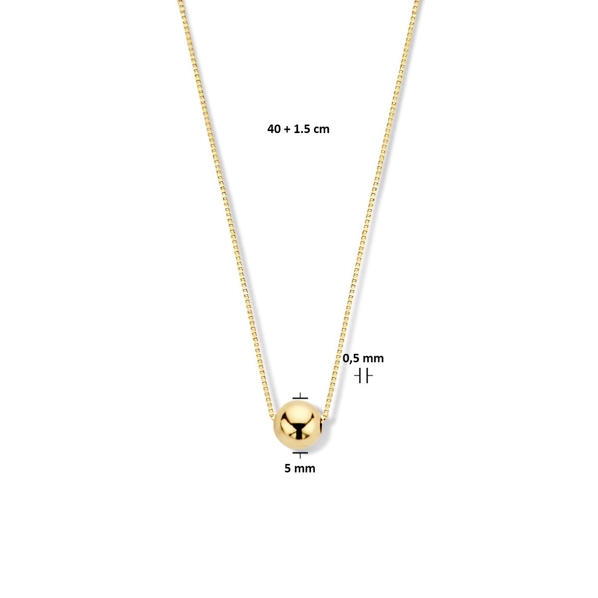 Collier bol 0,5 mm 40 + 1,5 cm 14K geelgoud