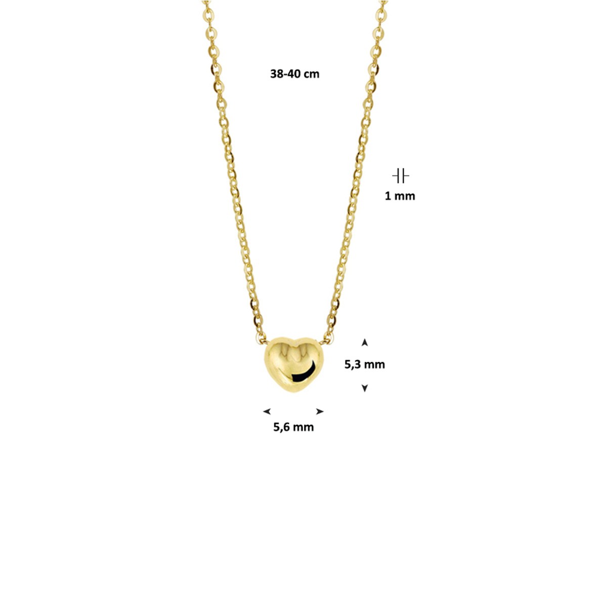 Collier hart 1,0 mm 38 - 40 cm 14K geelgoud