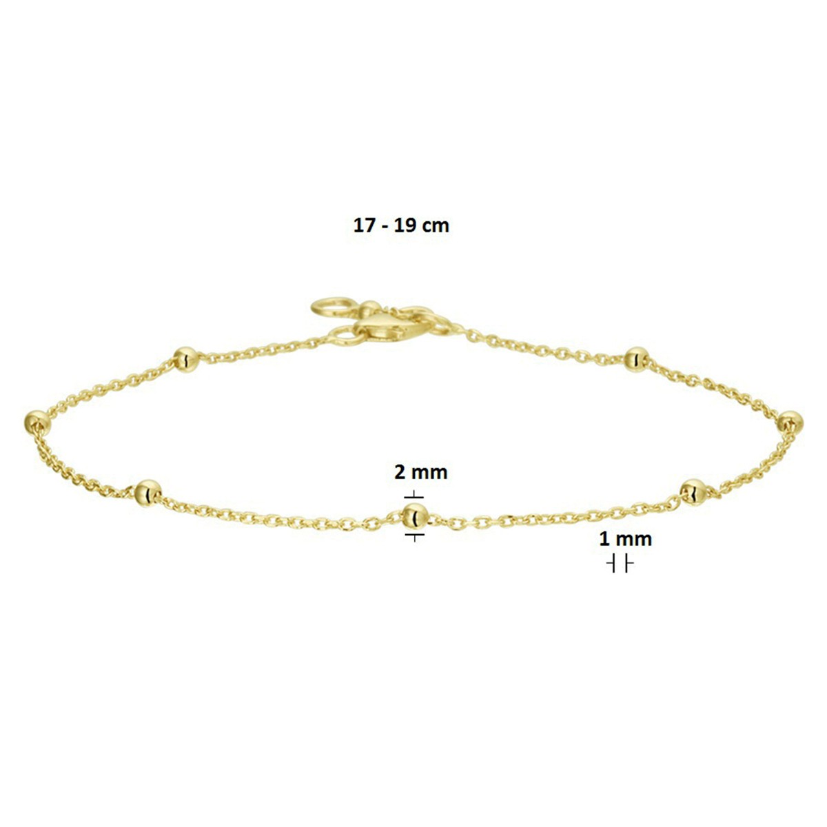 Armband anker bolletjes 1,0 mm 17 - 19 cm 14K geelgoud – 4018979