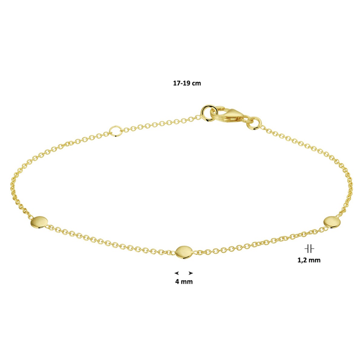 Armband rondjes 17 + 2 cm 14K geelgoud