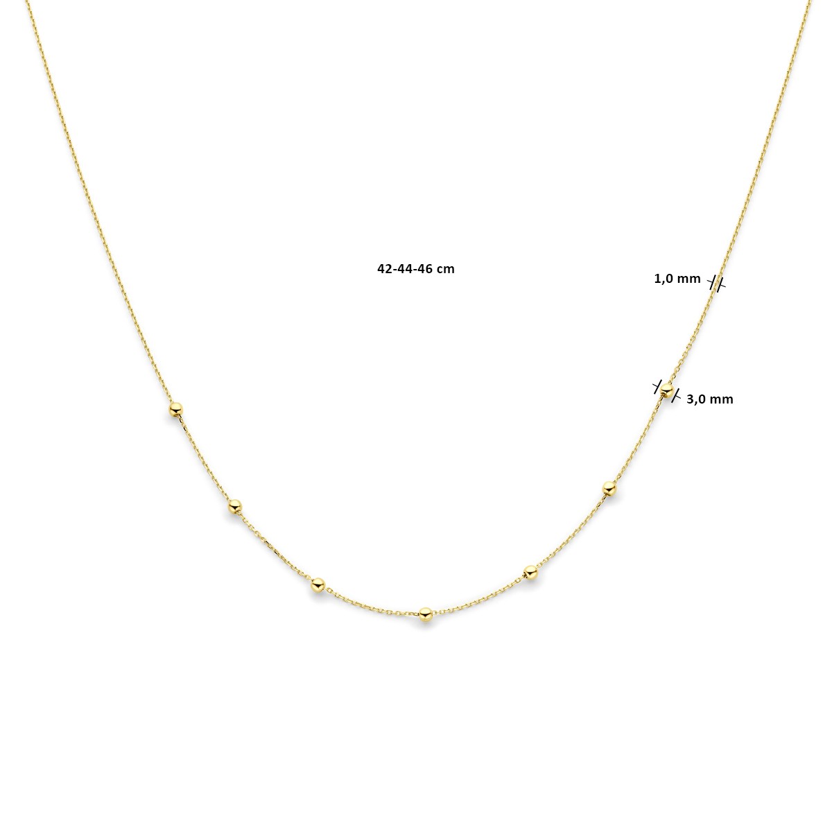 Collier anker en bolletjes 1,0 mm 42 - 44 - 46 cm 14K geelgoud
