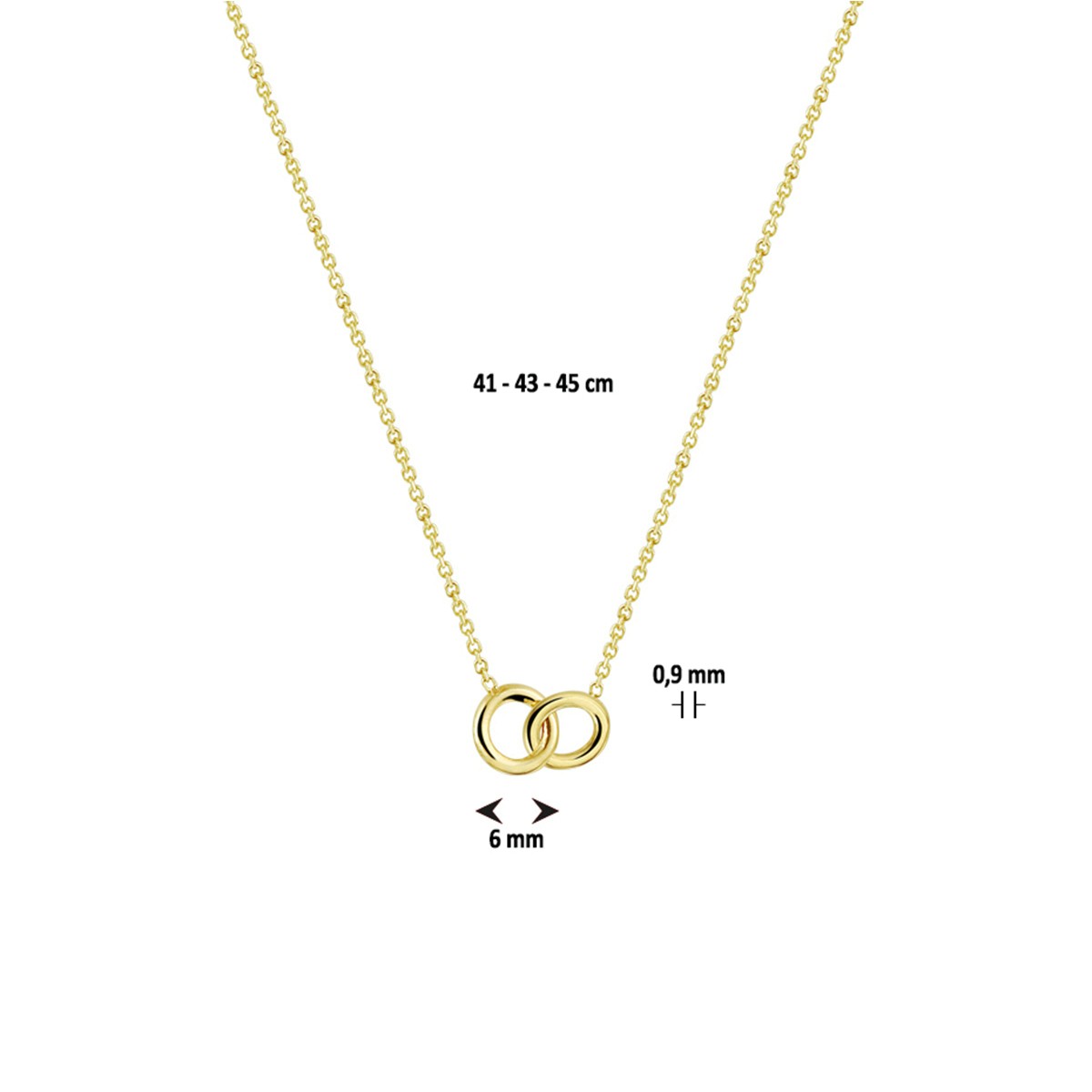 Collier rondjes 41 - 43 - 45 cm 14K geelgoud