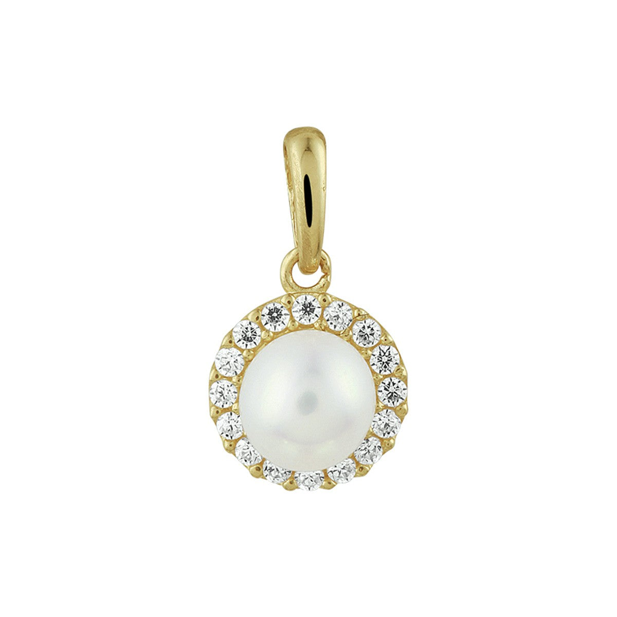 14K geelgoud hanger parel en zirkonia 4020315 - PansiteNederland.nl