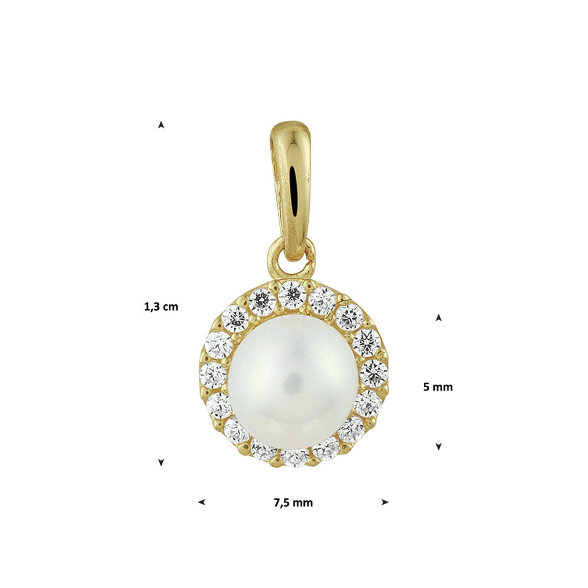 14K geelgoud hanger parel en zirkonia 4020315 - PansiteNederland.nl