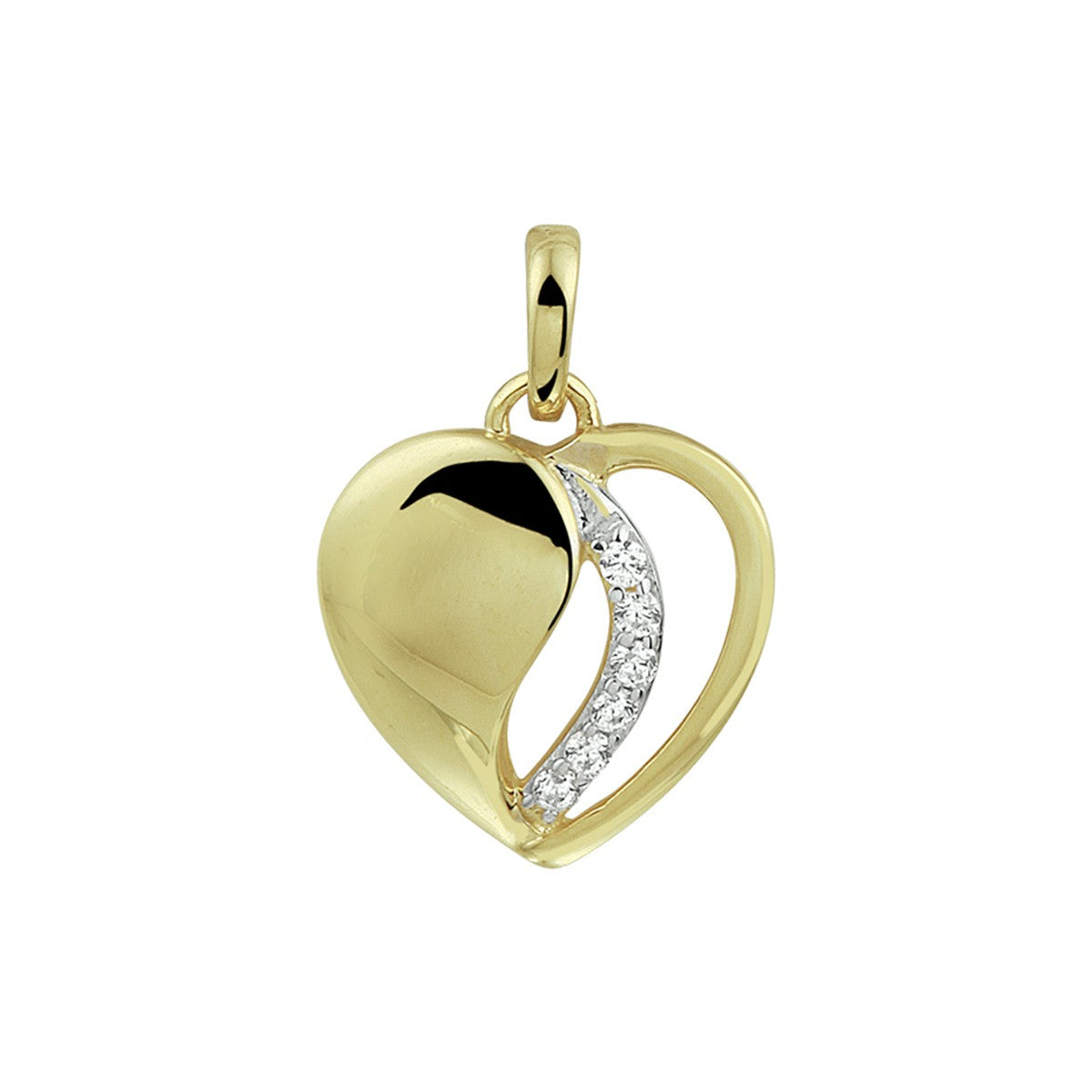 14K geelgoud hanger hart zirkonia bicolor gestift 4020322 - PansiteNederland.nl