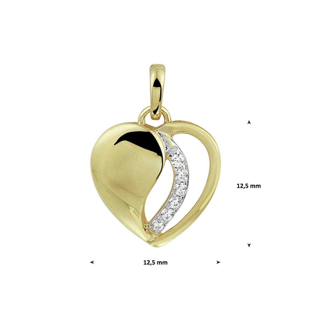 14K geelgoud hanger hart zirkonia bicolor gestift 4020322 - PansiteNederland.nl