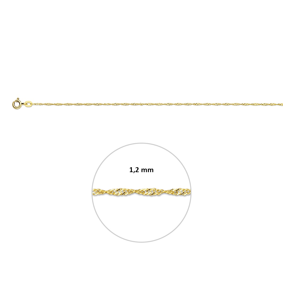 Collier singapore 1,2 mm 14K geelgoud