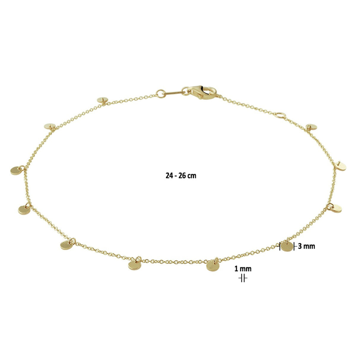14K Geelgouden enkelbandje rondjes 24 - 26 cm 4020724 - PansiteNederland.nl